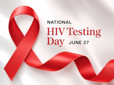National hiv testing day june 27 awareness concept with a realistic red ribbon isolated on white background