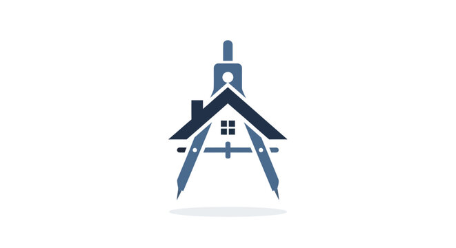 Architectural drafting compass combined with house roof logo design.