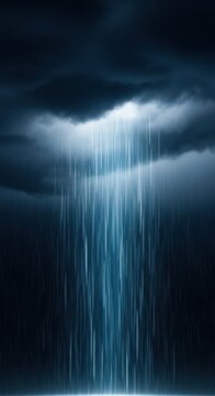 Intense rain pours down from dramatically dark storm clouds, capturing the powerful, brief force of an abrupt meteorological event, falling, gray sky, strong