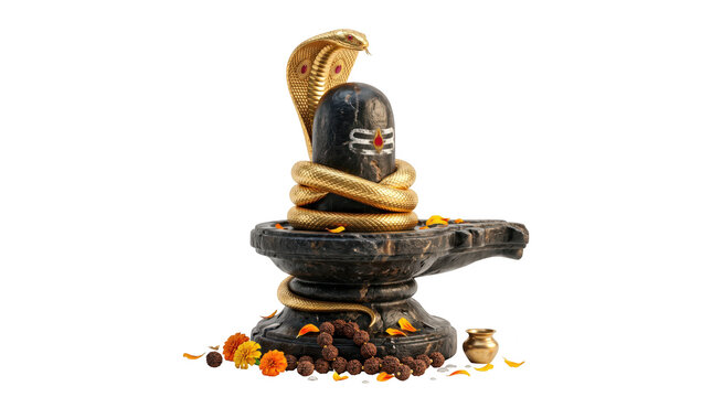 Shiva lingam with golden snake isolated on transparent background