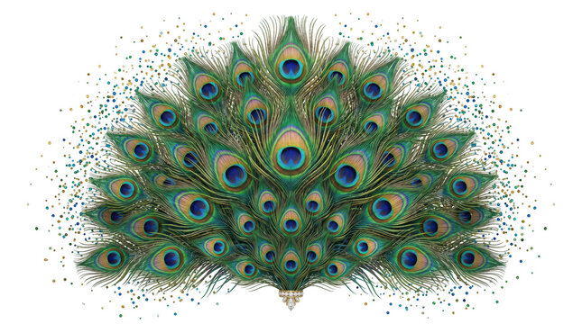 Beautiful peacock feather fan isolated on transparent background