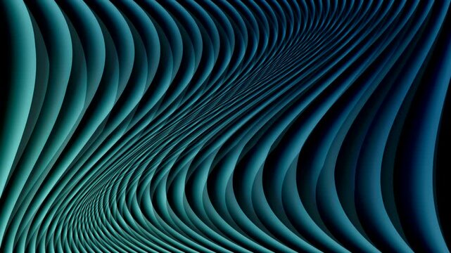 Abstract futuristic motion background with flowing teal wave lines creating a tunnel illusion and smooth hypnotic movement. Seamless 6 second loop animation ideal for digital screens, VJ visuals, tech