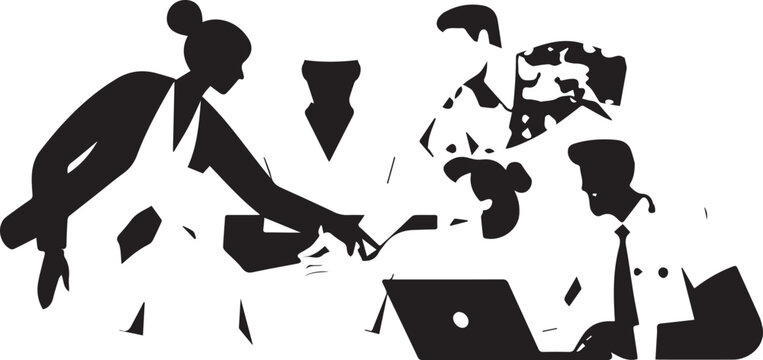 Businesswoman juggling multiple tasks with technology and office supplies in minimalist workspace