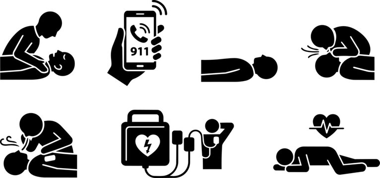 First Aid and CPR Emergency Icons Set