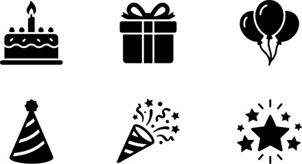 Naklejka premium Birthday and celebration silhouette icons. Vector