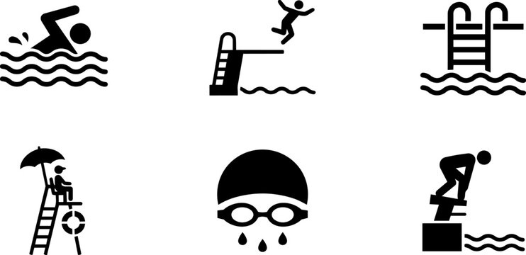 Swimming and pool safety activity icons