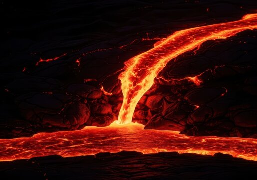 Intense fiery lava texture flowing in a dramatic, dark abyss, creating a hellish and demonic abstract background design, wallpaper, magma, terror