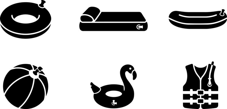Inflatable pool and water recreation silhouette icons