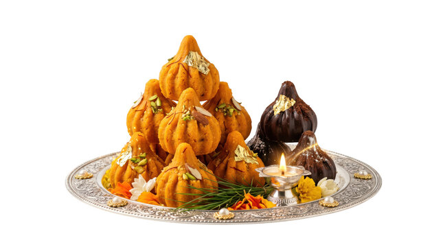 Traditional indian modak sweets for ganesh chaturthi festival isolated on transparent background