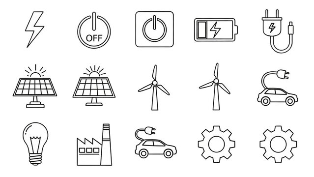 Vector Icon Sheet of Renewable Energy Symbols and Technology Icons