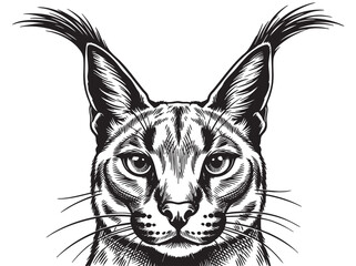 Black and white cat face, feline illustration, whiskers, ears up, animal portrait © হরি চাঁদের চাঁদ
