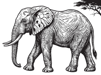Black and white elephant illustration, detailed line art elephant, wildlife vector graphic, safari animal design © হরি চাঁদের চাঁদ