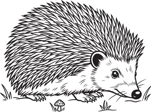 hedgehog, black and white, illustration, vector, animal, wildlife, prickly mammal
