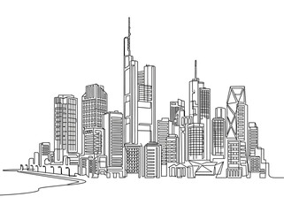 Fototapeta premium Detailed Hand Drawn Sketch of Frankfurt Skyline Cityscape.