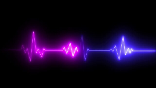 neon line Human heart with digital red and blue heart pulse line. Illustration of the heartbeat and pulse rate signal of an abstract neon energy. on dark background with. Heart health, concept