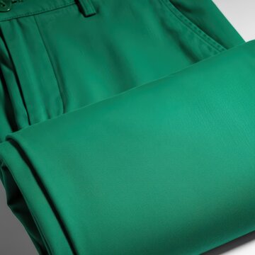 Detail view of lightweight cotton trousers in a vibrant emerald green color, perfect for spring or summer casual fashion looks, tailor, color, shopping