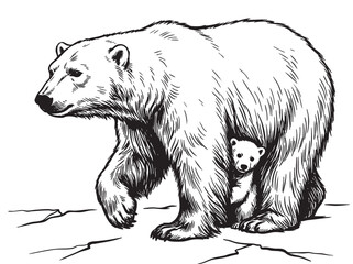 Mother polar bear, cub, wildlife illustration, animal icons, vector graphics © হরি চাঁদের চাঁদ