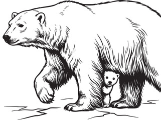 Polar bear, mother and cub, wildlife illustration, black and white vector, animal family © হরি চাঁদের চাঁদ
