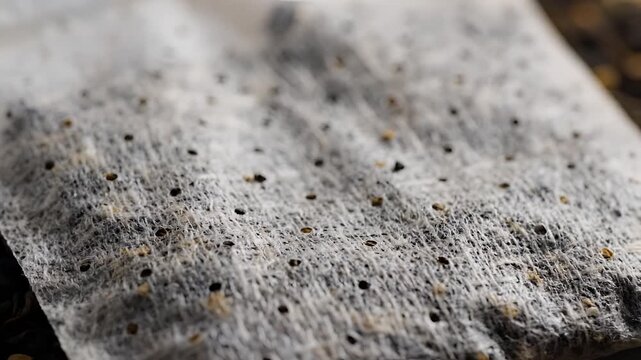 Closeup of a delicate fabric with a subtle floral pattern and small perforations.