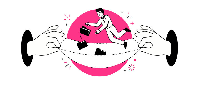 Data backup cloud storage concept with businessman dropping files into safety net held by giant hands, representing secure database organization, digital info protection with risk management recovery.