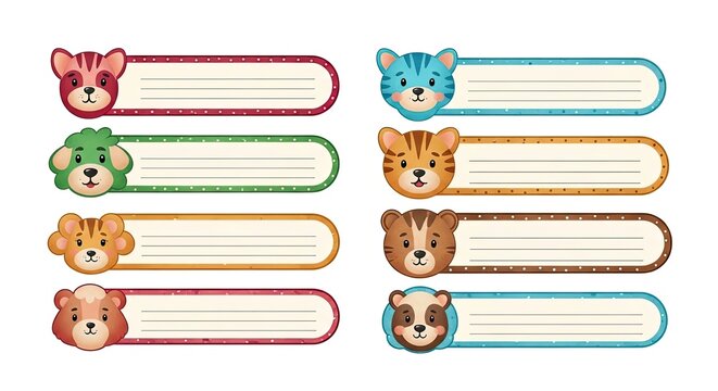 Animal face header labels for school organization and names.