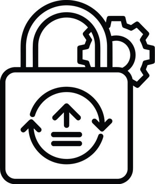 Secure padlock with gear and loading arrows line art icon