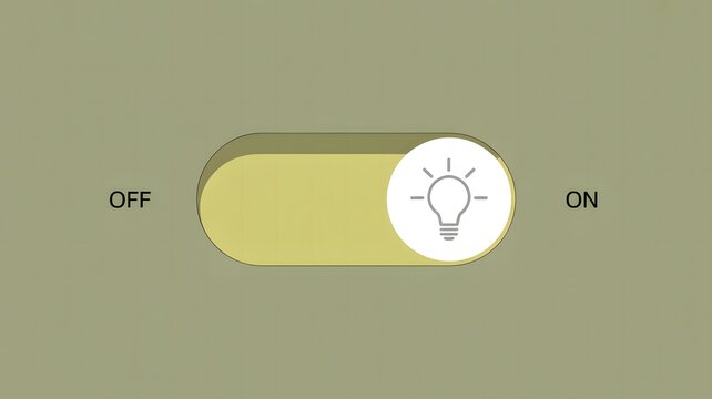 A minimalist toggle switch with an illuminated lightbulb icon indicating the 'on' position, set against a muted background