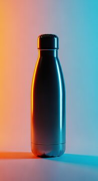 A sleek, insulated stainless steel flask water bottle, ideal for keeping liquids cold or hot during travel, exercise, or daily hydration needs, stainless steel, reusable, drinkware