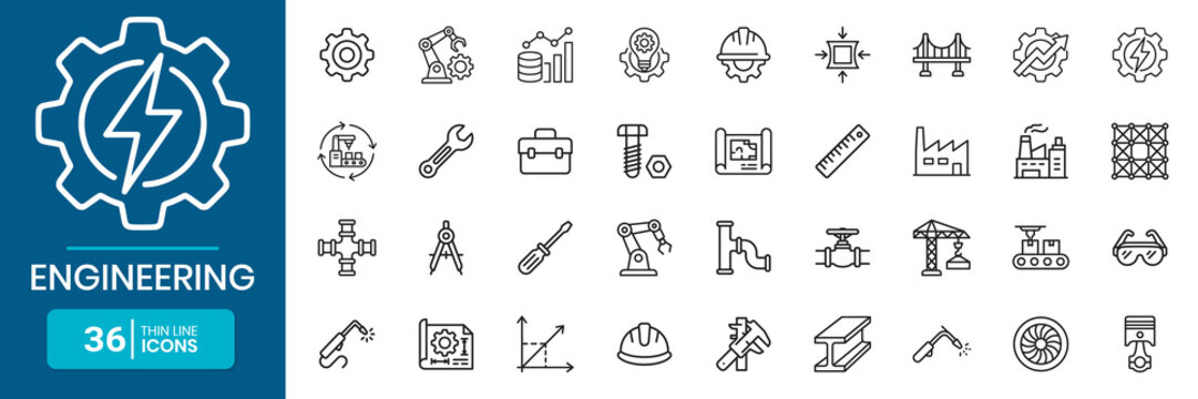 Engineering Fundamentals Tools Thin Line Icon Set