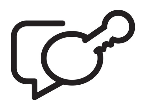 Black chat speech bubble with a key icon on white background for communication concepts