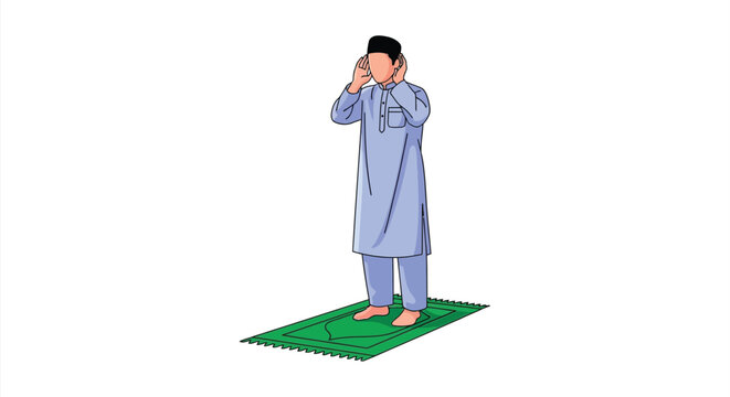 Muslim man in prayer on a rug vector illustration