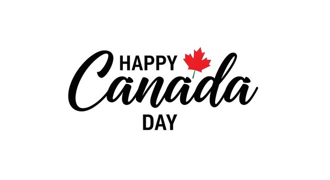 Happy canada day typography with maple leaf festive july 1st celebration graphic for canadian national day