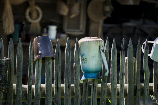 Old kitchenware in farmhouse style