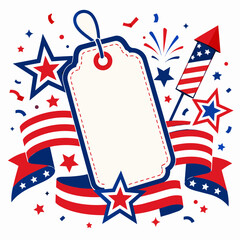 Fototapeta premium American Independence Day celebration with fireworks stars and blank tag for text vector illustration