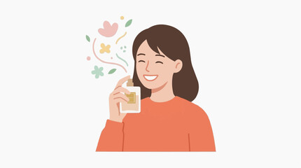 Fototapeta premium Woman Smiling Holding Tea Cup with Floral Steam