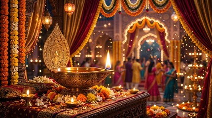 Fototapeta premium Traditional indian diya lamp decoration for diwali celebration