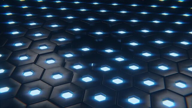 Abstract hexagonal pattern shapes waving in a loop, hi tech background animation