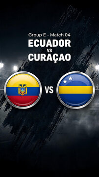 Ecuador versus curacao football match flag icon illustration on dark stadium background with football competition tournament background international national