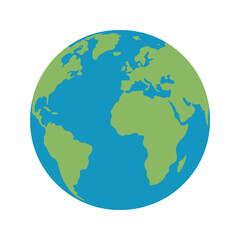 Fototapeta premium Planet Earth Globe Illustration Flat Green and Blue World Map Sphere Isolated Vector Icon
