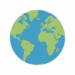 Fototapeta premium Planet Earth Globe Illustration Flat Green and Blue World Map Sphere Isolated Vector Icon