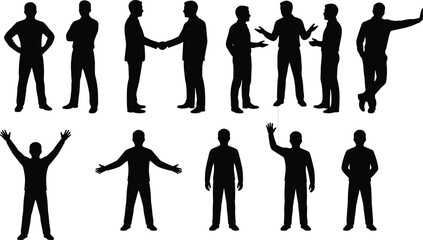 PrintBlack silhouette figures in diverse standing poses showing human gestures, communication, interaction, and expressive body language illustration concept © MdArifur