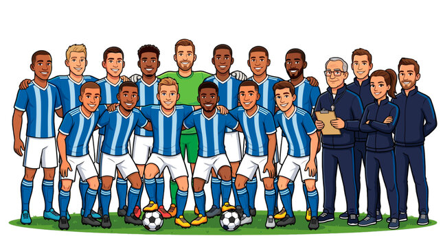 Soccer Team Posed Together With Coaches And Goalkeeper Ready For A Match