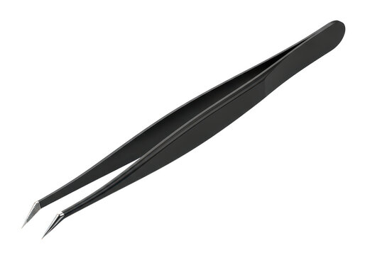 Precision tweezers with fine metal tips for detailed work isolated on transparent background