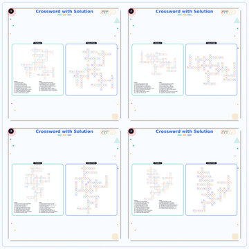 Crossword puzzle with solutions displayed in four quadrants  