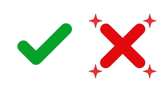 Panning shot of green check mark and red cross icons sliding left to right across white background in simple graphic animation
