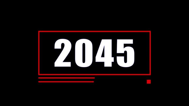 Futuristic 2045 Number Countdown Animation with Red Neon Frame on Black Background