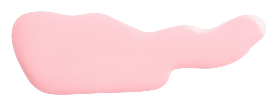 Pink nail polish on white background, top view