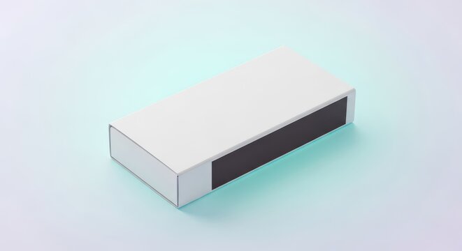 A simple, blank white rectangular cardboard matchbox lying flat against a plain background, emphasizing clean packaging and utility, simple, small, design