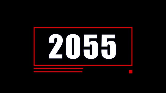 Futuristic 2055 Number Countdown Animation with Red Neon Frame on Black Background