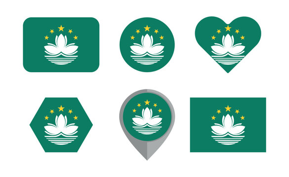 macau flag icone set. there are many shape  like rectangle, round, love, star, polygon and location vector illustration